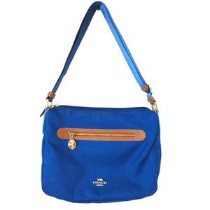 Coach Womens Sawyer Canvas Crossbody Mineral Blue Brass Leather Trim Purse Bag